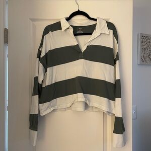 AERIE SIZE L GREEN/WHITE STRIPED VARSITY TOP